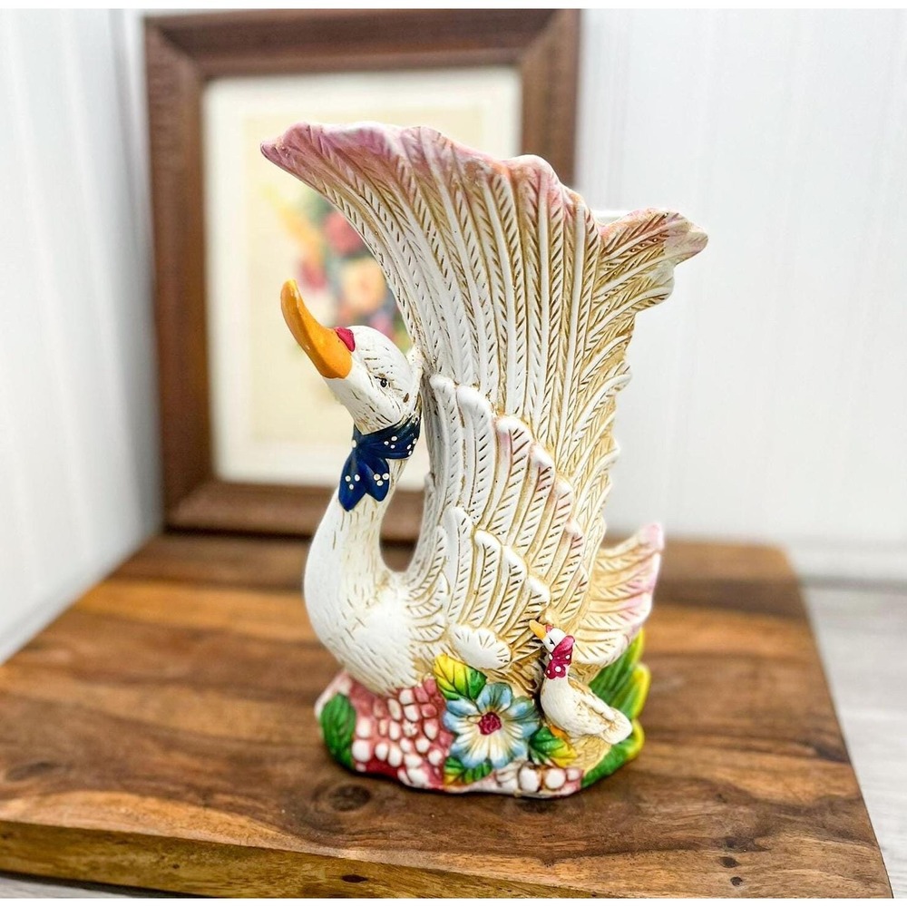 Vintage Ceramic Swan Vase Planter: White Gooseβ Decor